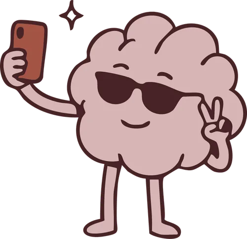 Braincito, el personaje de Brain Master, saludando con una selfie
